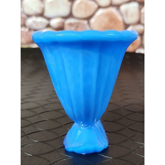 Vtg Blue Slag Glass Akro Agate NYC Vogue Merc Co. Toothpick Holder Cornucopia - Picture 3 of 9
